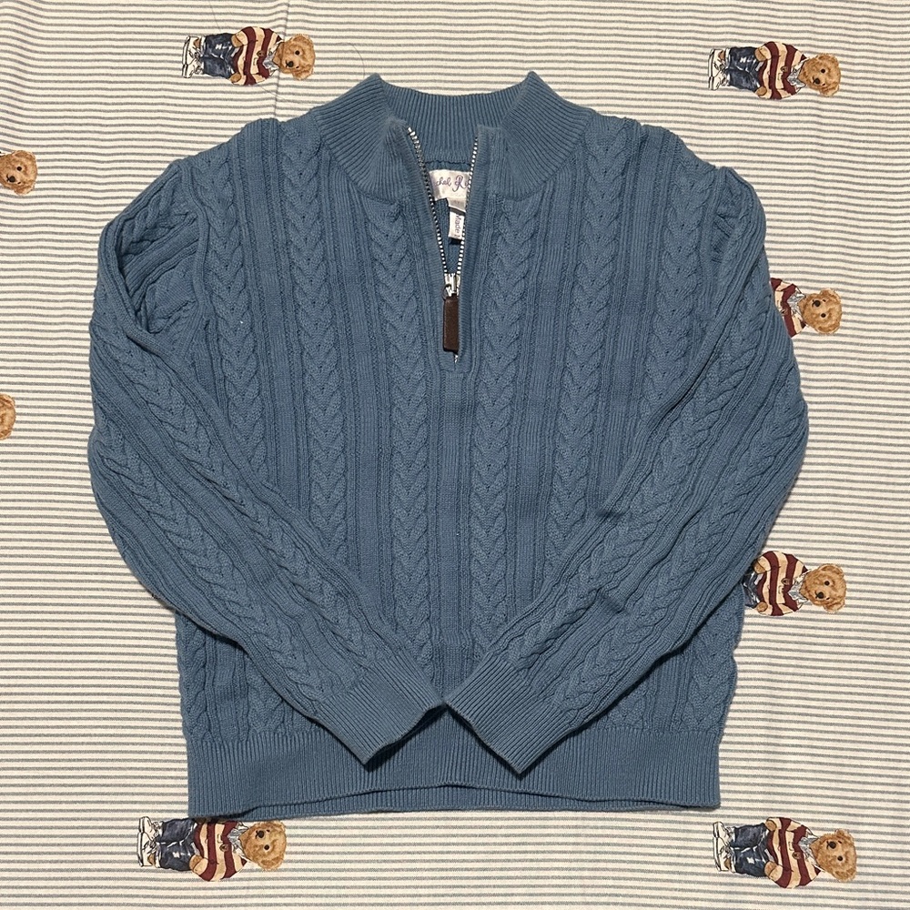 Rachel Riley Toddler boys Blue Cable Knit Sweater half zip size 4T
